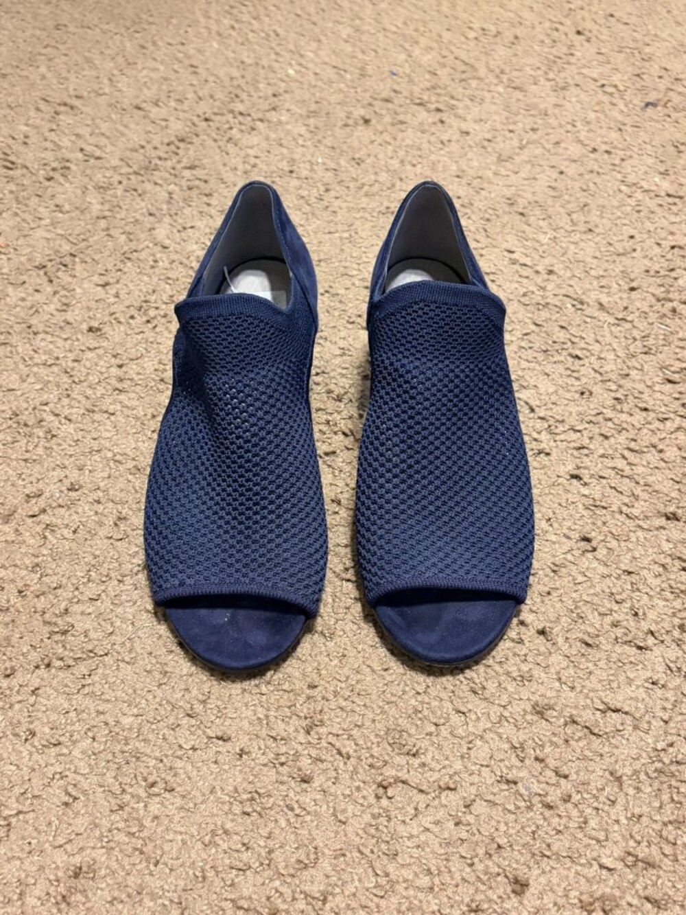 Eileen Fisher Wink Open Toe Pumps Navy Blue Vero Cuocio Suede Size 7.5